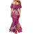 Hawaiian Turtle Love Couple Family Matching Mermaid Dress and Hawaiian Shirt - Sweet Hibiscus and Kakau Pattern Rose Color