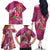 Hawaiian Turtle Love Couple Family Matching Off The Shoulder Long Sleeve Dress and Hawaiian Shirt - Sweet Hibiscus and Kakau Pattern Rose Color