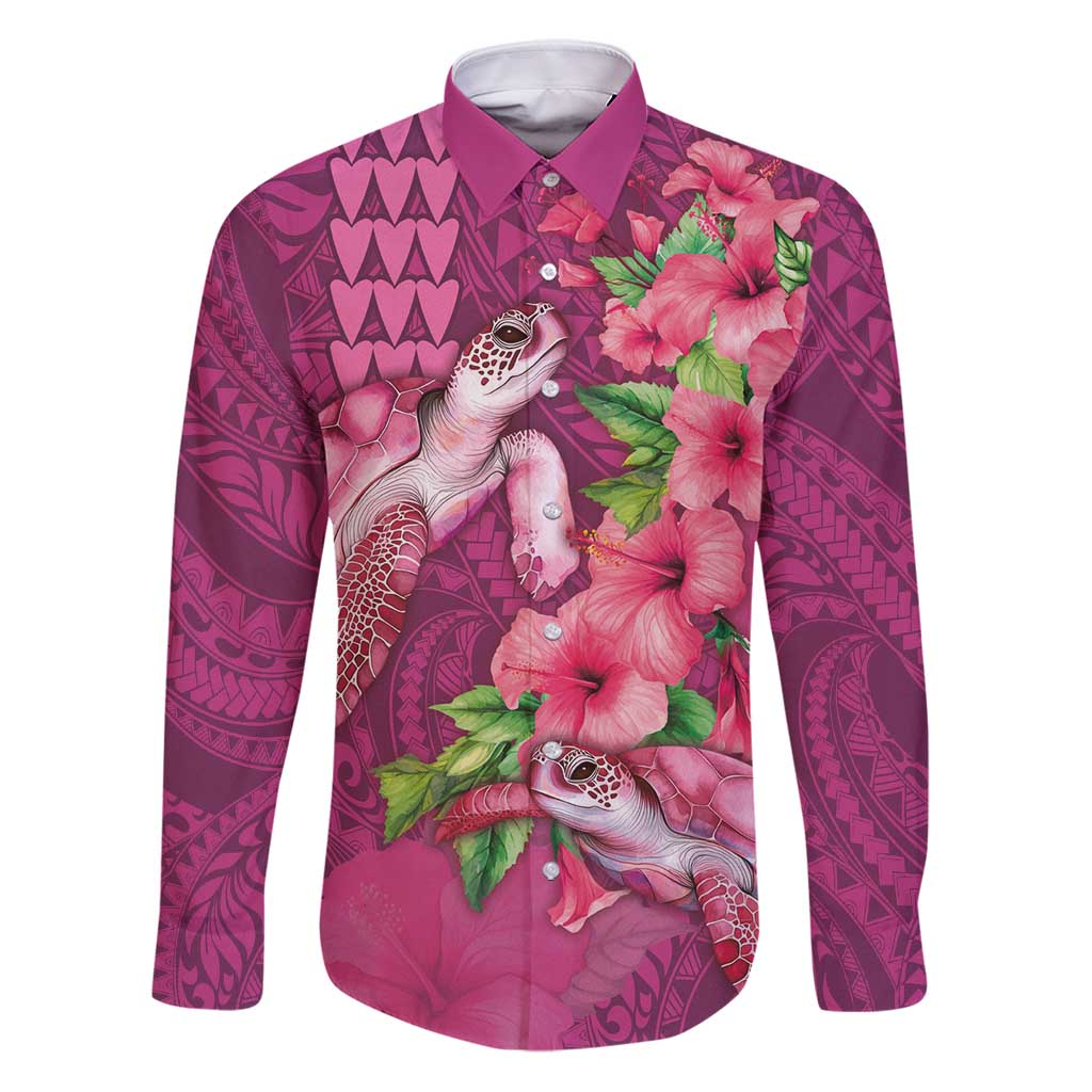Hawaiian Turtle Love Couple Family Matching Puletasi and Hawaiian Shirt - Sweet Hibiscus and Kakau Pattern Rose Color