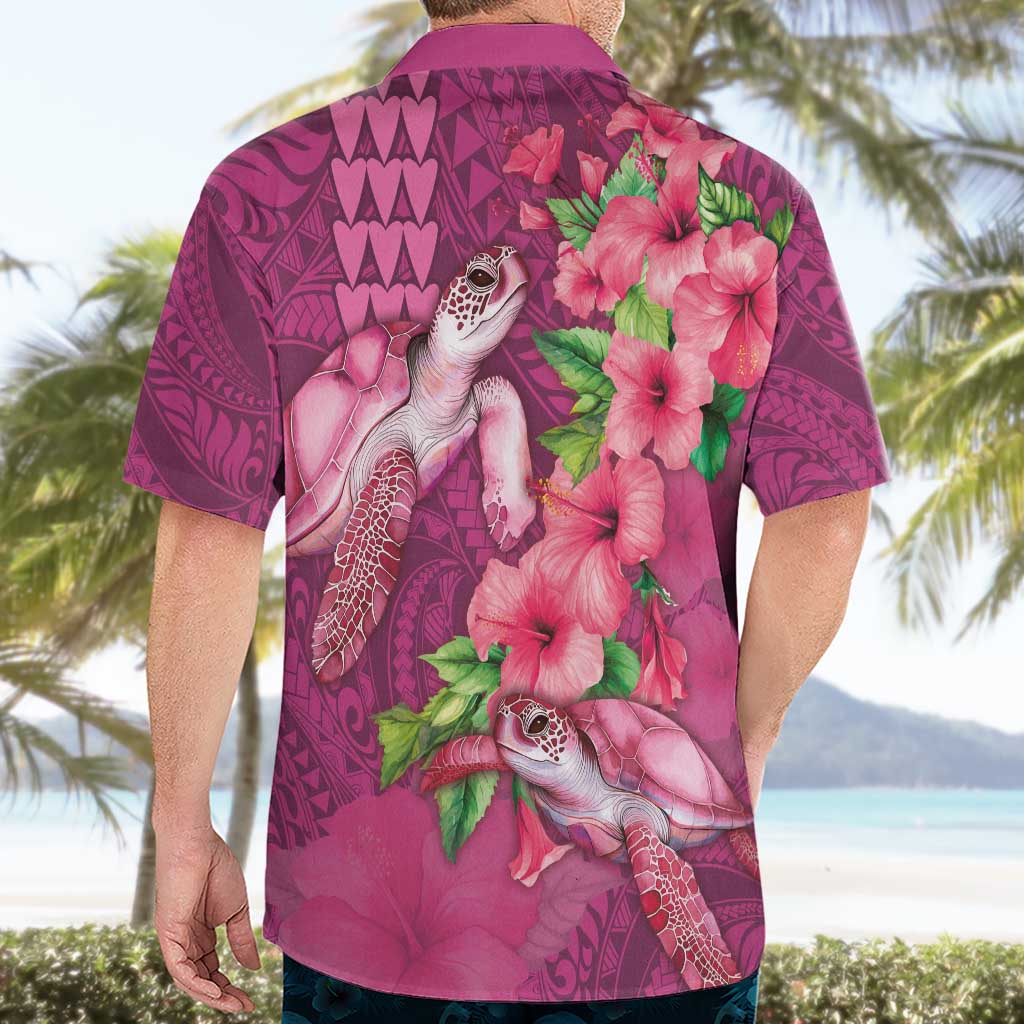 Hawaiian Turtle Love Couple Hawaiian Shirt - Sweet Hibiscus and Kakau Pattern Rose Color