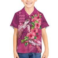 Hawaiian Turtle Love Couple Kid Hawaiian Shirt - Sweet Hibiscus and Kakau Pattern Rose Color