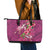 Hawaiian Turtle Love Couple Leather Tote Bag - Sweet Hibiscus and Kakau Pattern Rose Color