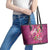 Hawaiian Turtle Love Couple Leather Tote Bag - Sweet Hibiscus and Kakau Pattern Rose Color