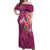 Hawaiian Turtle Love Couple Off Shoulder Maxi Dress - Sweet Hibiscus and Kakau Pattern Rose Color