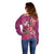 Hawaiian Turtle Love Couple Off Shoulder Sweater - Sweet Hibiscus and Kakau Pattern Rose Color