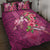 Hawaiian Turtle Love Couple Quilt Bed Set - Sweet Hibiscus and Kakau Pattern Rose Color