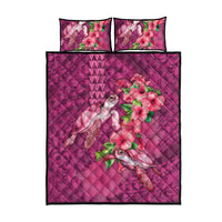 Hawaiian Turtle Love Couple Quilt Bed Set - Sweet Hibiscus and Kakau Pattern Rose Color