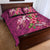 Hawaiian Turtle Love Couple Quilt Bed Set - Sweet Hibiscus and Kakau Pattern Rose Color