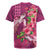 Hawaiian Turtle Love Couple Rugby Jersey - Sweet Hibiscus and Kakau Pattern Rose Color