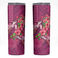 Hawaiian Turtle Love Couple Skinny Tumbler Sweet Hibiscus and Kakau Pattern Rose Color