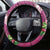 Hawaiian Turtle Love Couple Steering Wheel Cover - Sweet Hibiscus and Kakau Pattern Rose Color