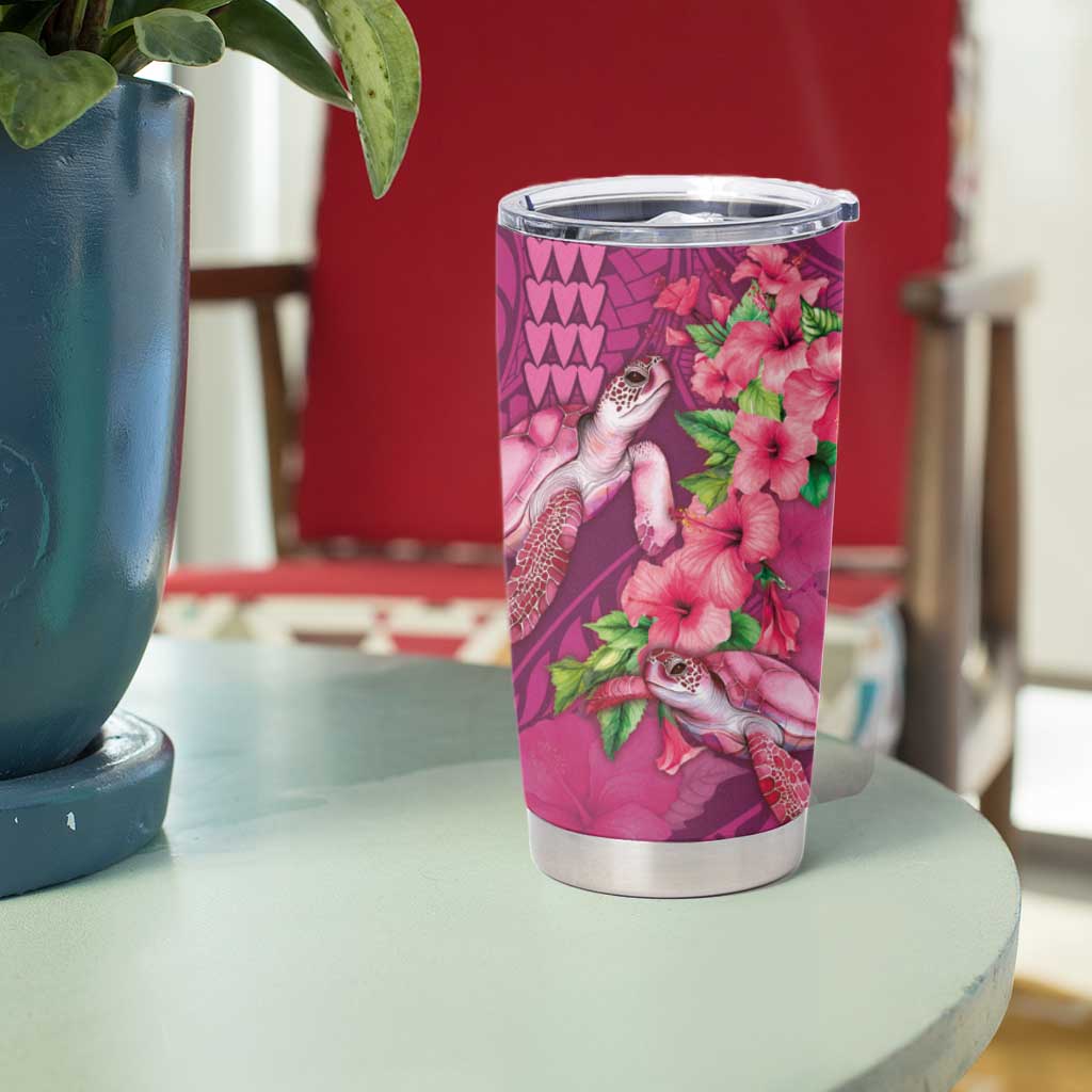 Hawaiian Turtle Love Couple Tumbler Cup Sweet Hibiscus and Kakau Pattern Rose Color