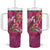 Hawaiian Turtle Love Couple Tumbler With Handle Sweet Hibiscus and Kakau Pattern Rose Color