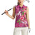 Hawaiian Turtle Love Couple Women Sleeveless Polo Shirt - Sweet Hibiscus and Kakau Pattern Rose Color