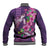 Hawaiian Turtle Love Couple Baseball Jacket - Sweet Hibiscus and Kakau Pattern Deep Purple Color