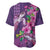 Hawaiian Turtle Love Couple Baseball Jersey - Sweet Hibiscus and Kakau Pattern Deep Purple Color