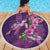 Hawaiian Turtle Love Couple Beach Blanket - Sweet Hibiscus and Kakau Pattern Deep Purple Color