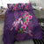 Hawaiian Turtle Love Couple Bedding Set - Sweet Hibiscus and Kakau Pattern Deep Purple Color