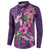 Hawaiian Turtle Love Couple Button Sweatshirt - Sweet Hibiscus and Kakau Pattern Deep Purple Color