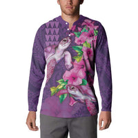 Hawaiian Turtle Love Couple Button Sweatshirt - Sweet Hibiscus and Kakau Pattern Deep Purple Color