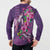 Hawaiian Turtle Love Couple Button Sweatshirt - Sweet Hibiscus and Kakau Pattern Deep Purple Color