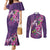 Hawaiian Turtle Love Couple Couples Matching Mermaid Dress and Long Sleeve Button Shirt - Sweet Hibiscus and Kakau Pattern Deep Purple Color