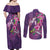 Hawaiian Turtle Love Couple Couples Matching Off Shoulder Maxi Dress and Long Sleeve Button Shirt - Sweet Hibiscus and Kakau Pattern Deep Purple Color