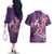 Hawaiian Turtle Love Couple Couples Matching Off The Shoulder Long Sleeve Dress and Hawaiian Shirt - Sweet Hibiscus and Kakau Pattern Deep Purple Color