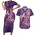 Hawaiian Turtle Love Couple Couples Matching Short Sleeve Bodycon Dress and Hawaiian Shirt - Sweet Hibiscus and Kakau Pattern Deep Purple Color