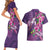 Hawaiian Turtle Love Couple Couples Matching Short Sleeve Bodycon Dress and Hawaiian Shirt - Sweet Hibiscus and Kakau Pattern Deep Purple Color