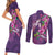 Hawaiian Turtle Love Couple Couples Matching Short Sleeve Bodycon Dress and Long Sleeve Button Shirt - Sweet Hibiscus and Kakau Pattern Deep Purple Color