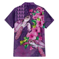 Hawaiian Turtle Love Couple Family Matching Long Sleeve Bodycon Dress and Hawaiian Shirt - Sweet Hibiscus and Kakau Pattern Deep Purple Color
