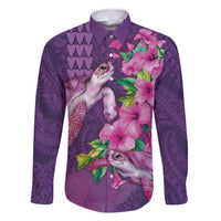 Hawaiian Turtle Love Couple Family Matching Tank Maxi Dress and Hawaiian Shirt - Sweet Hibiscus and Kakau Pattern Deep Purple Color