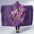 Hawaiian Turtle Love Couple Hooded Blanket - Sweet Hibiscus and Kakau Pattern Deep Purple Color