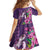 Hawaiian Turtle Love Couple Kid Short Sleeve Dress - Sweet Hibiscus and Kakau Pattern Deep Purple Color