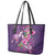 Hawaiian Turtle Love Couple Leather Tote Bag - Sweet Hibiscus and Kakau Pattern Deep Purple Color