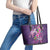 Hawaiian Turtle Love Couple Leather Tote Bag - Sweet Hibiscus and Kakau Pattern Deep Purple Color