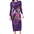 Hawaiian Turtle Love Couple Long Sleeve Bodycon Dress - Sweet Hibiscus and Kakau Pattern Deep Purple Color