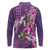 Hawaiian Turtle Love Couple Long Sleeve Polo Shirt - Sweet Hibiscus and Kakau Pattern Deep Purple Color