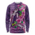 Hawaiian Turtle Love Couple Long Sleeve Shirt - Sweet Hibiscus and Kakau Pattern Deep Purple Color