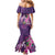 Hawaiian Turtle Love Couple Mermaid Dress - Sweet Hibiscus and Kakau Pattern Deep Purple Color