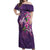 Hawaiian Turtle Love Couple Off Shoulder Maxi Dress - Sweet Hibiscus and Kakau Pattern Deep Purple Color