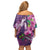 Hawaiian Turtle Love Couple Off Shoulder Short Dress - Sweet Hibiscus and Kakau Pattern Deep Purple Color