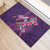 Hawaiian Turtle Love Couple Rubber Doormat - Sweet Hibiscus and Kakau Pattern Deep Purple Color