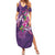 Hawaiian Turtle Love Couple Summer Maxi Dress - Sweet Hibiscus and Kakau Pattern Deep Purple Color