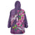 Hawaiian Turtle Love Couple Wearable Blanket Hoodie - Sweet Hibiscus and Kakau Pattern Deep Purple Color