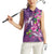 Hawaiian Turtle Love Couple Women Sleeveless Polo Shirt - Sweet Hibiscus and Kakau Pattern Deep Purple Color