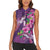 Hawaiian Turtle Love Couple Women Sleeveless Polo Shirt - Sweet Hibiscus and Kakau Pattern Deep Purple Color