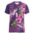 Hawaiian Turtle Love Couple Women V-Neck T-Shirt - Sweet Hibiscus and Kakau Pattern Deep Purple Color