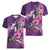 Hawaiian Turtle Love Couple Women V-Neck T-Shirt - Sweet Hibiscus and Kakau Pattern Deep Purple Color